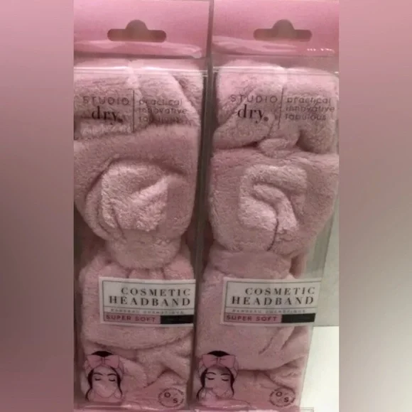 NEW Lot of 2x [Studio Dry] Cosmetic Headband w/ Removable Bow Soft Pink One Size - Picture 3 of 8